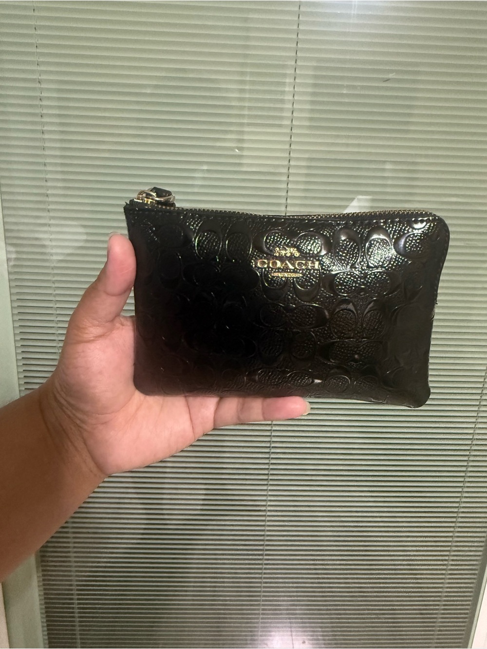 Coach Black Embossed Patent Leather Wristlet